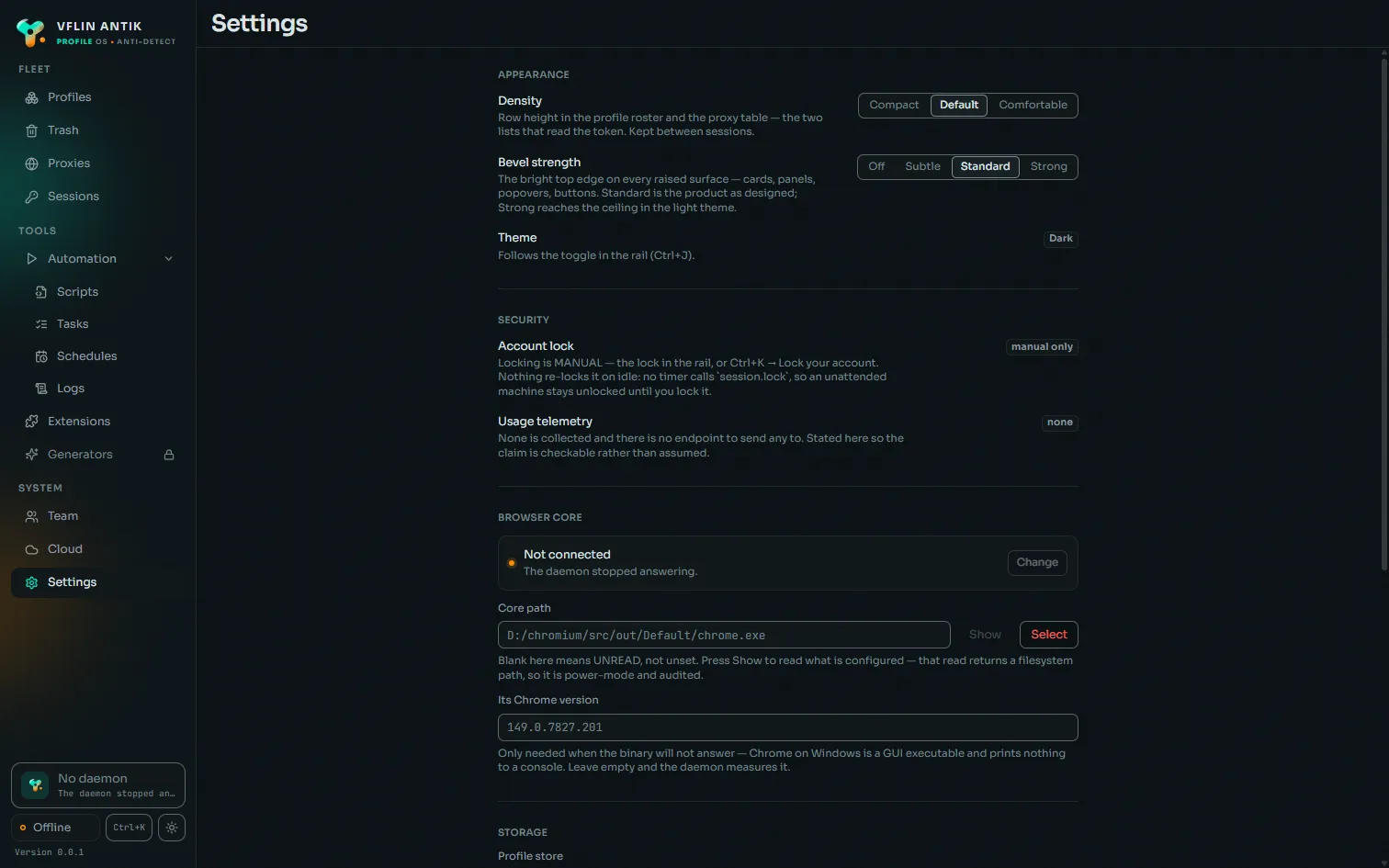 The settings screen of the desktop app.